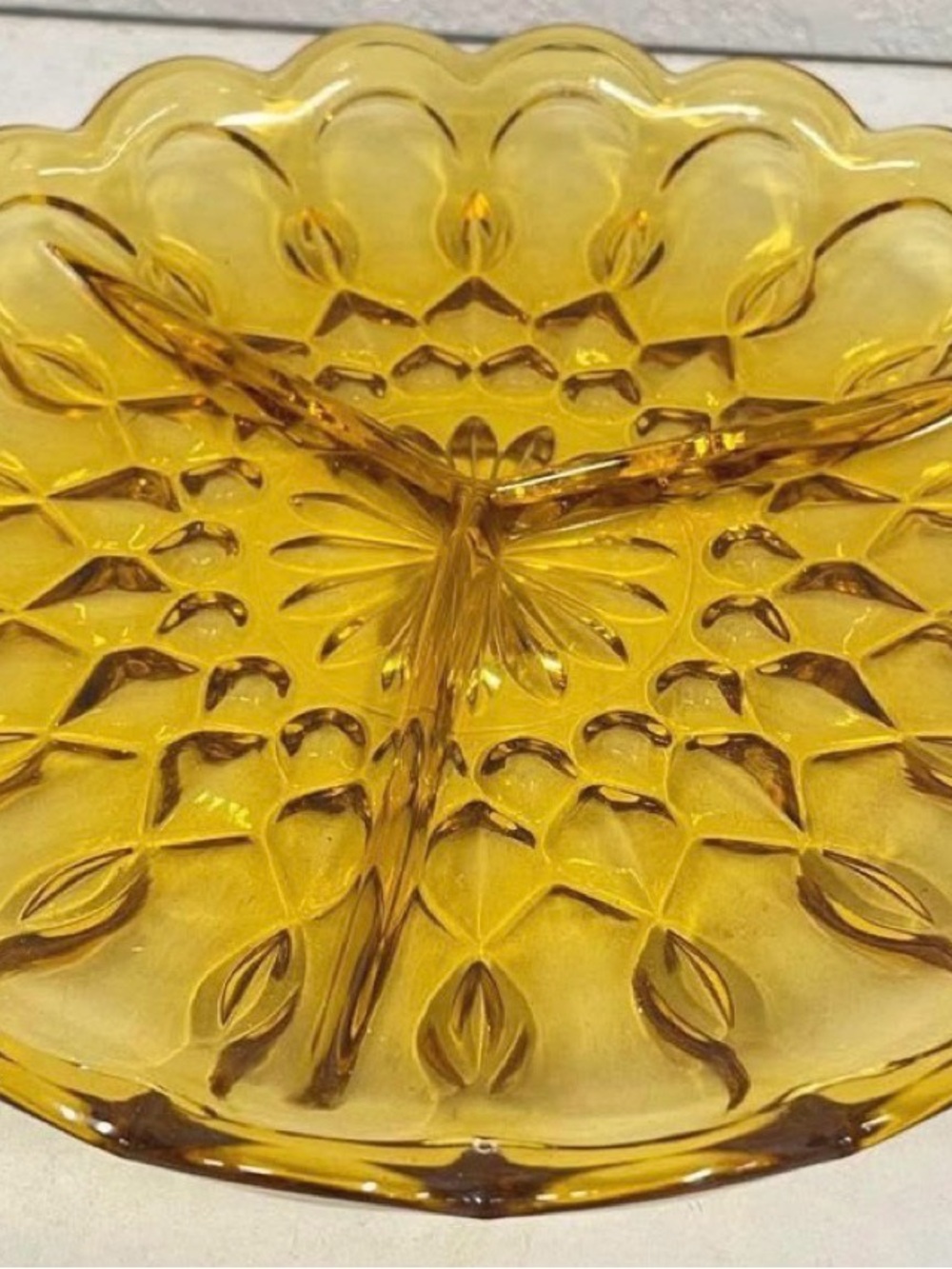 Vintage 3 Part Amber Glass Divided Relish Dish Daisy Pattern Indiana Glass